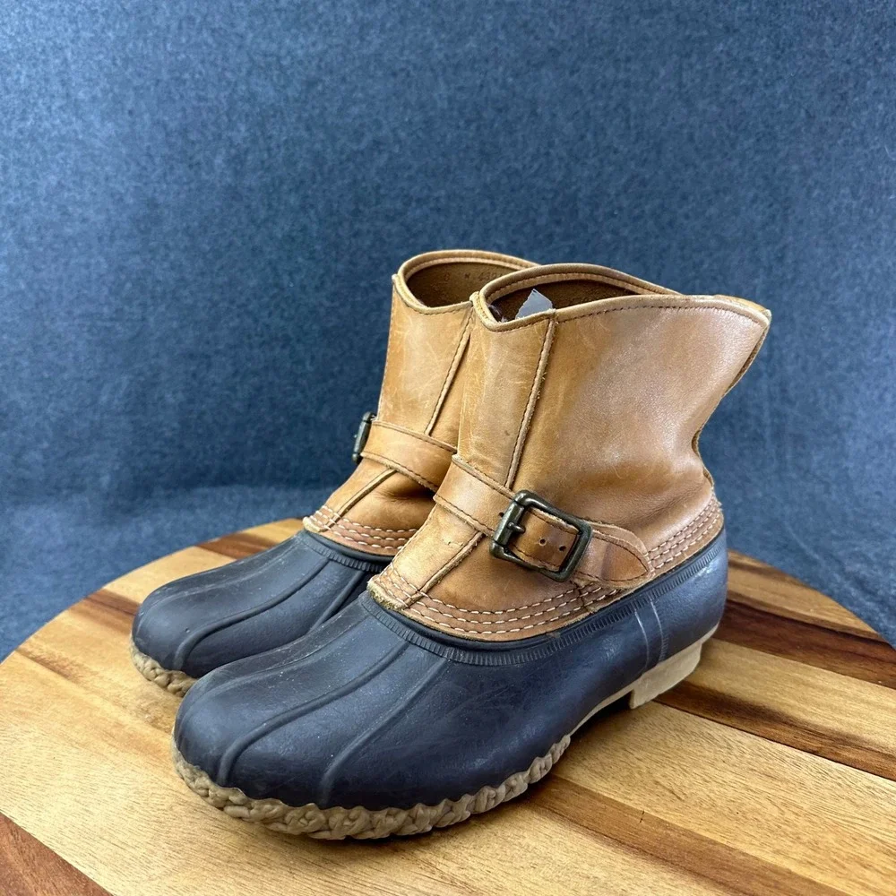 LL Bean Lounger Boots Mens 8 M Tan Brown Buckle Strap Duck Boots Made in Maine